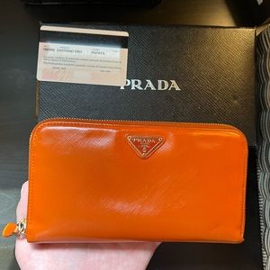 (Painted) PRADA Large Saffiano Papaya Wallet